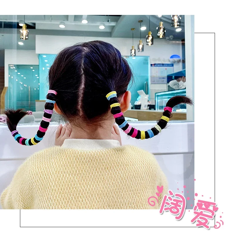 100 teile/satz Kinder Elastische Haarbänder Mädchen Gummiband Für Kinder Süßigkeiten Scrunchie Haar Krawatten Clip Stirnband Baby Haar Zubehör – Detail 10