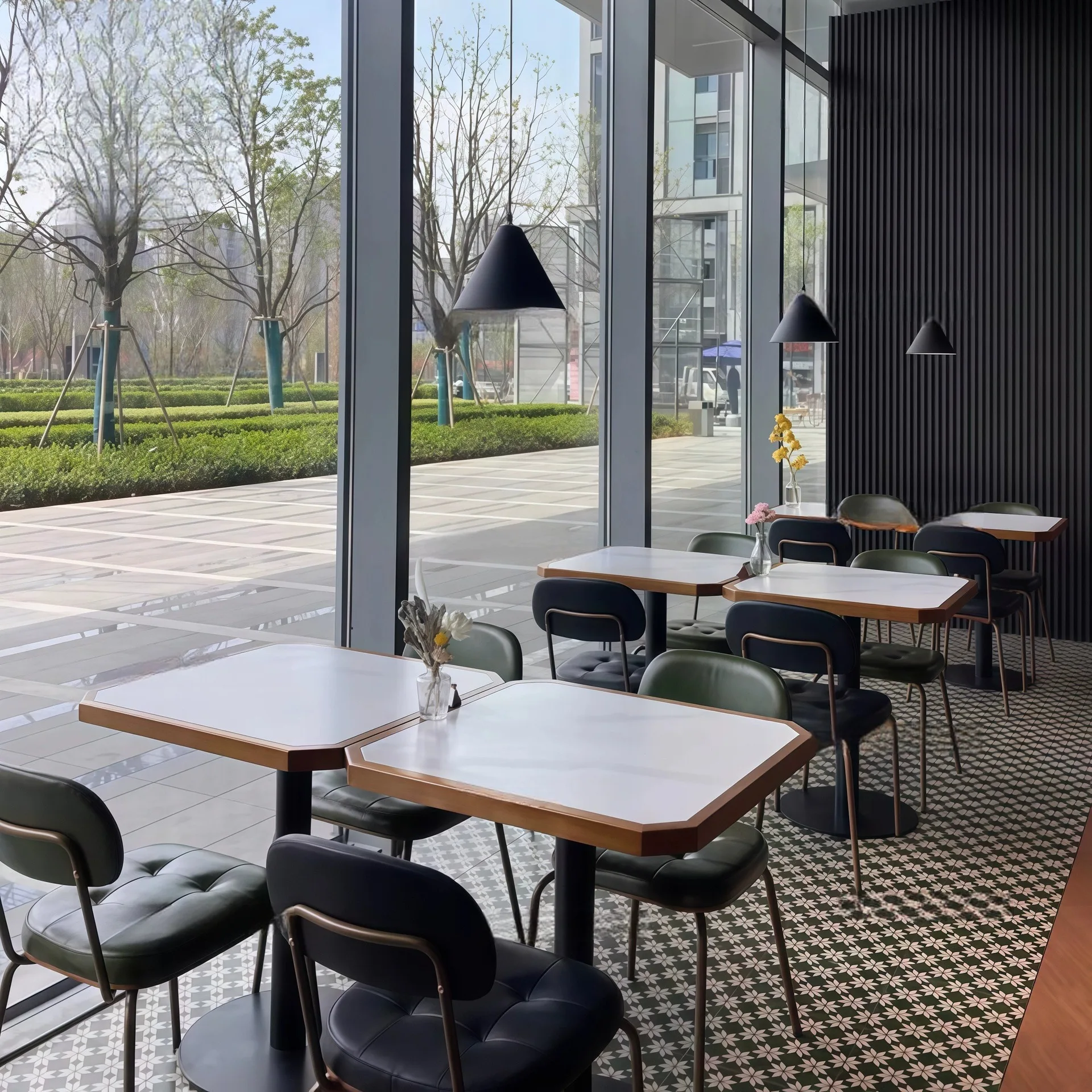 

Customizable Bistro Square TableSolid Wood Slate Table and Chair Combination Cafe Dessert Shop Marble Vintage Dining Table