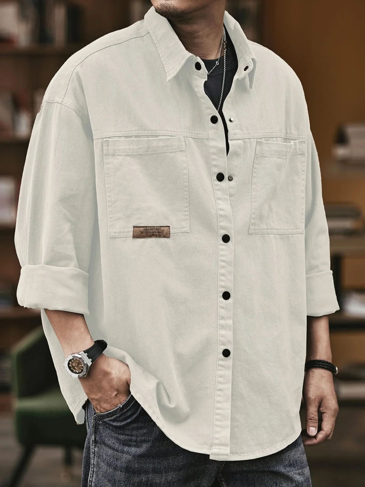 

Мужская свободная повседневная рубашка-поло American Sle Heavyweight Khaki Work, весна-осень, модный бренд, свободный крой