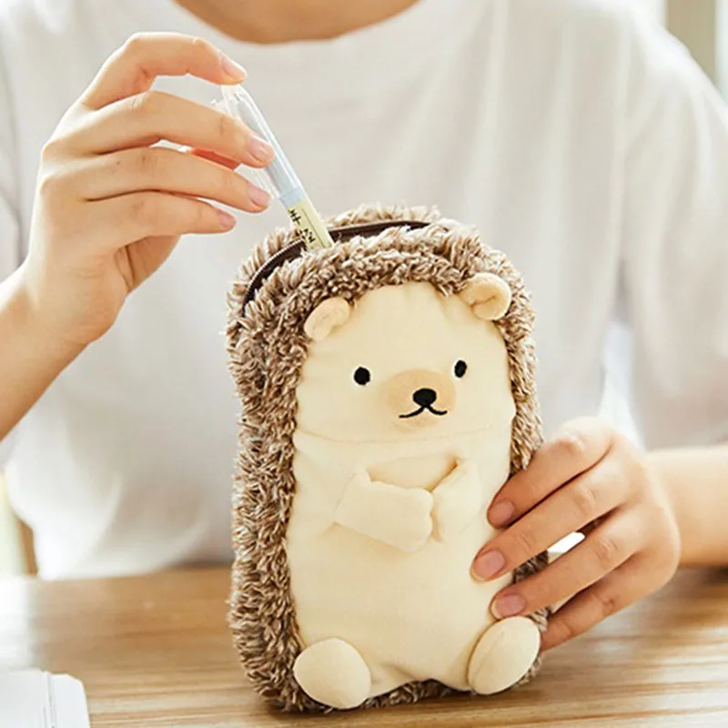 Bradypod Sloth Hedgehog Pencil Bag Pen Package Bank Case Plush Toy Stuffed Doll Cartoon Animal Student Stationery Boy Girl Gift