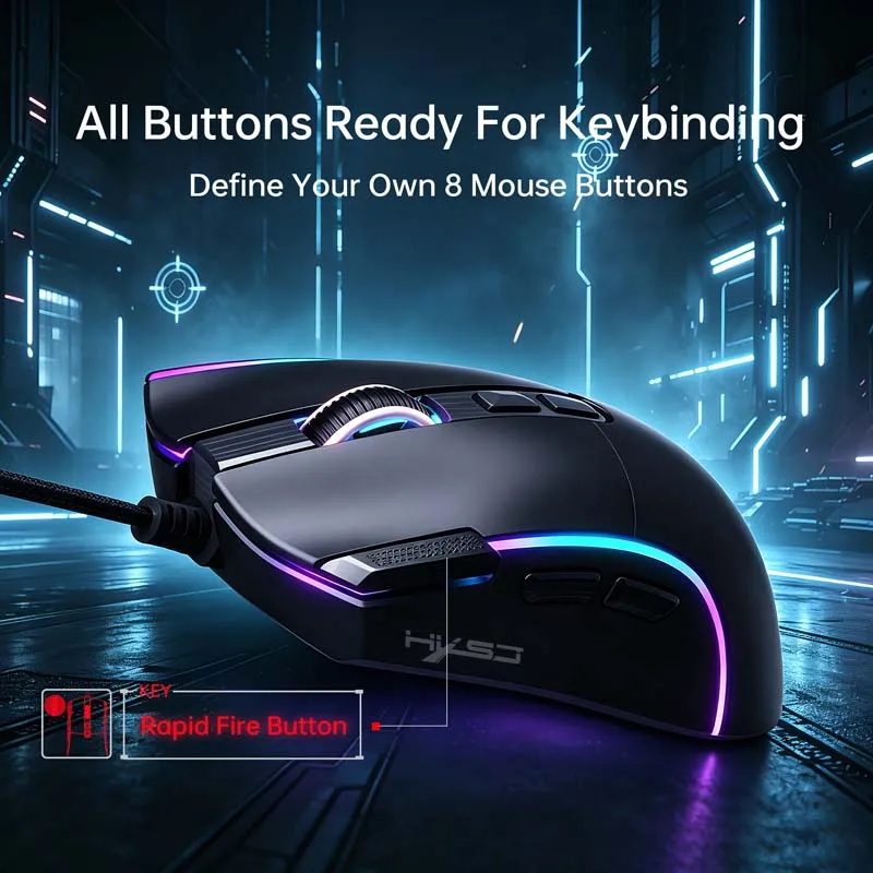 Wired Mouse Rapid Fire Button Macro Program 7200DPI Adjustable Matte Face Colorful Lighting Gamer Mouse PC Office Gaming Mouse