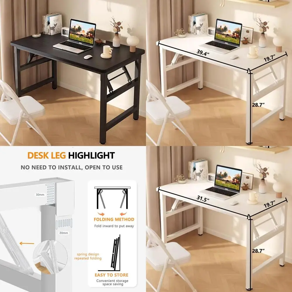 Compact Square Folding Table for Small Spaces - Easy Assembly-Free Desk in Black