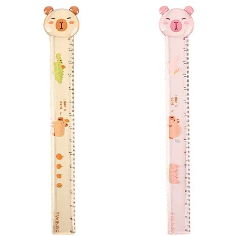 2Pcs/Set Cute Animal 15cm Clear Capybara Bookmark Ruler Cartoon Transparent Ruler Scale School Supplies Office Stationery Gift