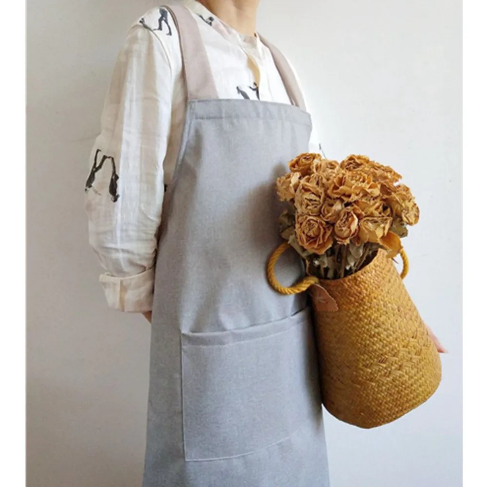 

Korean Style Double-deck Cotton Linen Aprons Unisex Kitchen Apron Flower House Studio Apron Restaurant Home Bib Cleaning Aprons