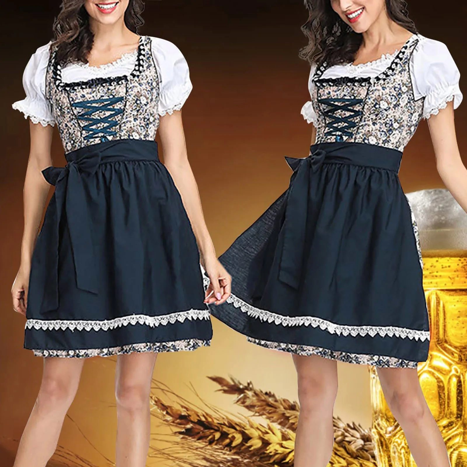 

High Quality Women Oktoberfest Dress Ladies Woman Bavarian German Wench Waitress Serving Maid Costume Beer Girl Fancy Dress