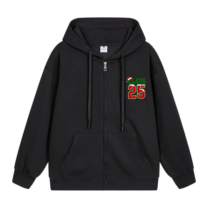 

Men's Zip-Up Hoodie Black Hoodie Black Hoodie With Red And Green Number Twentyfive Christmas in 2025 Festive Print