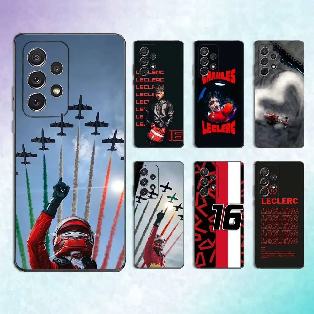 Casing Ponsel F1 C-Charles L-Leclerc-16 untuk Samsung S25,S24,S23,S22,S21,S20,S10,Ultra,Plus,Lite,FE, Sampul Hitam Silikon Lembut