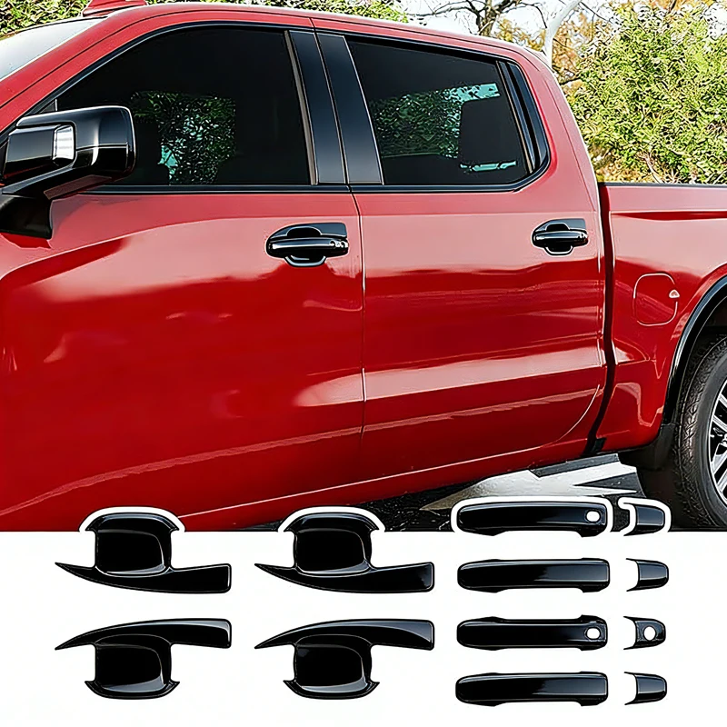 ⭐Genuine⭐ Intelligent Door Bowl Handle Cover For Chevrolet Silverado 2020-2024 Carbon Fiber Chrome Silver Glossy Black Styling - view 6
