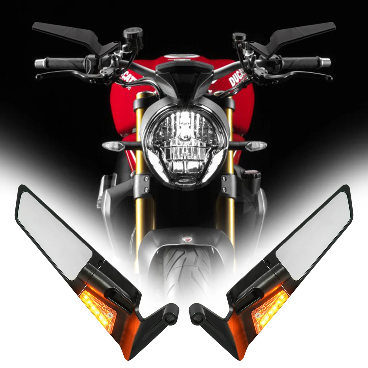 Motorcycle Side View Mirror with Turn Signal for Ducati Monster 1200 950 937 821 797 796 795 696 695 Winglets Rearview Mirrors