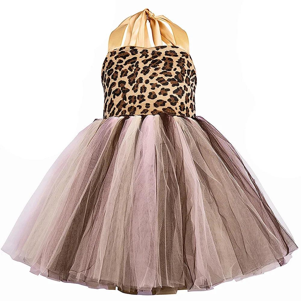 Girls Cheetah Leopard Tutu Dress Outfits Forest Theme Girl Birthday Party Tulle Dresses Toddler Kids Halloween Animal Costumes