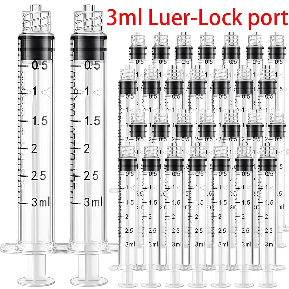 Jeringas de plástico Luer Lock de 3 ml, paquete de muestradores desechables para inyectores de nutrientes, análisis de salud, mascotas, pegamento, usos múltiples, herramientas de bricolaje