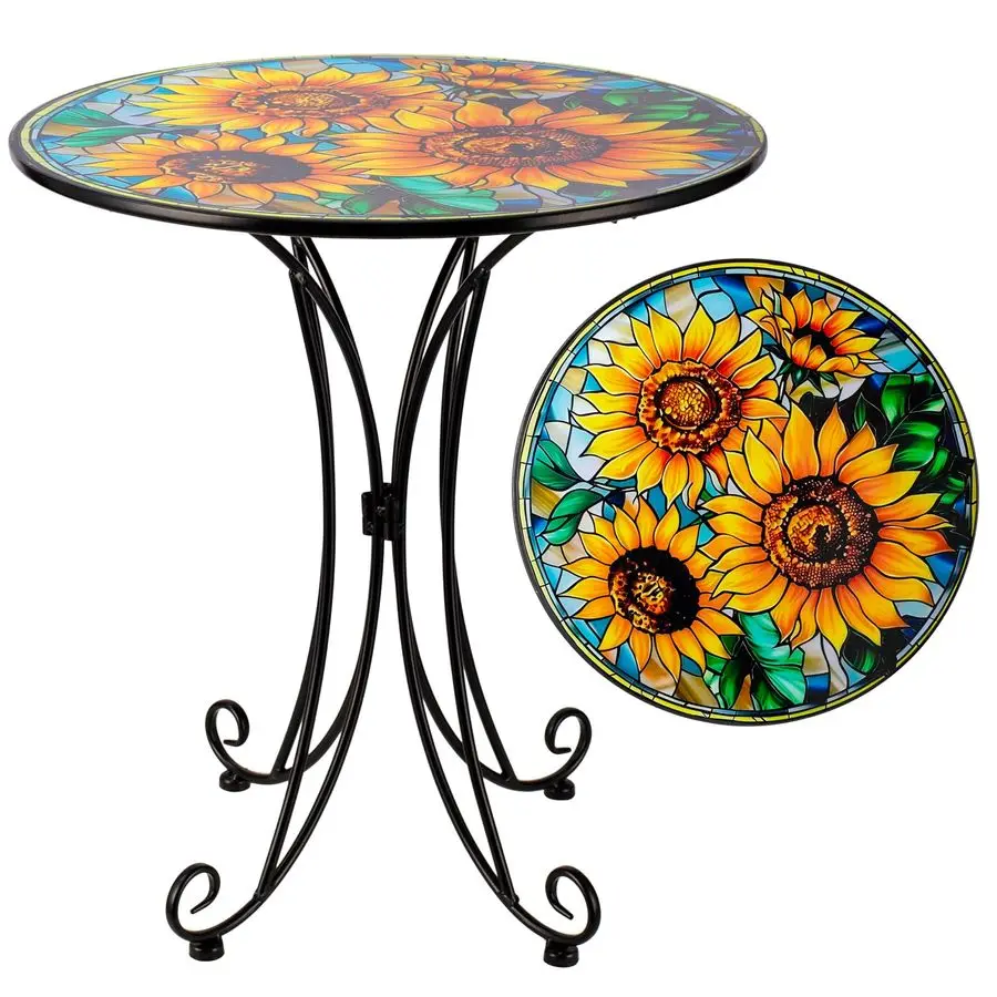 

Приставной столик Sunflower для улицы, 18-дюймовый металлический акцентный столик, маленькие круглые приставные столики для дома, подставки для растений для двора и сада