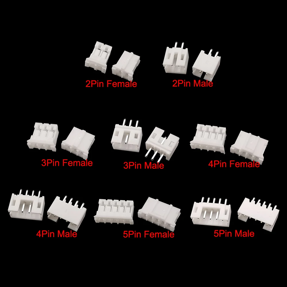 100Pcs JST PH 2.0 2.0mm 2P 3P 4P 5Pin Male and Female Housing Header Connectors Terminal Straight Needle PH2.0 Wire Connector