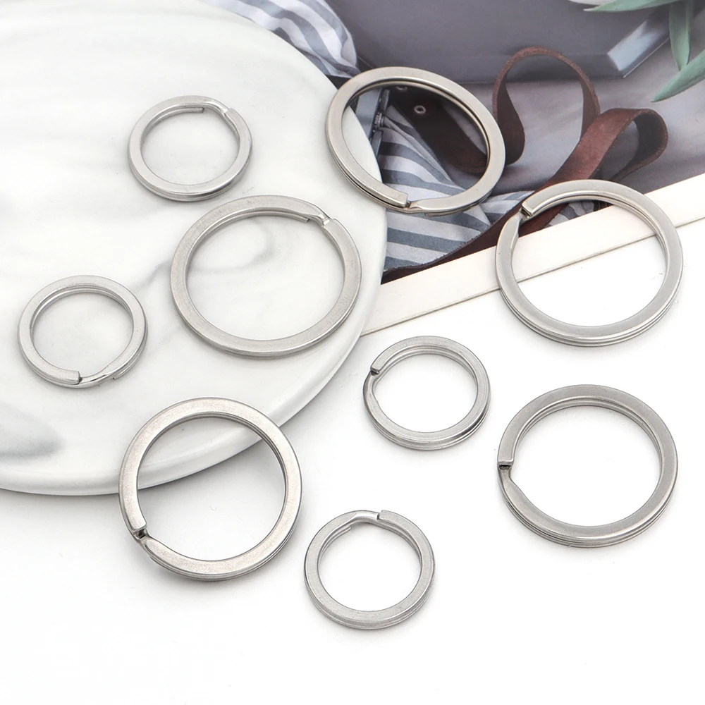 10 stücke Edelstahl Schlüssel ringe runde Schlüssel bund Schlüssel ring flache Schlüssel halter Split Ringe Schlüssel anhänger Zubehör für DIY Schmuck herstellung – Detail 6