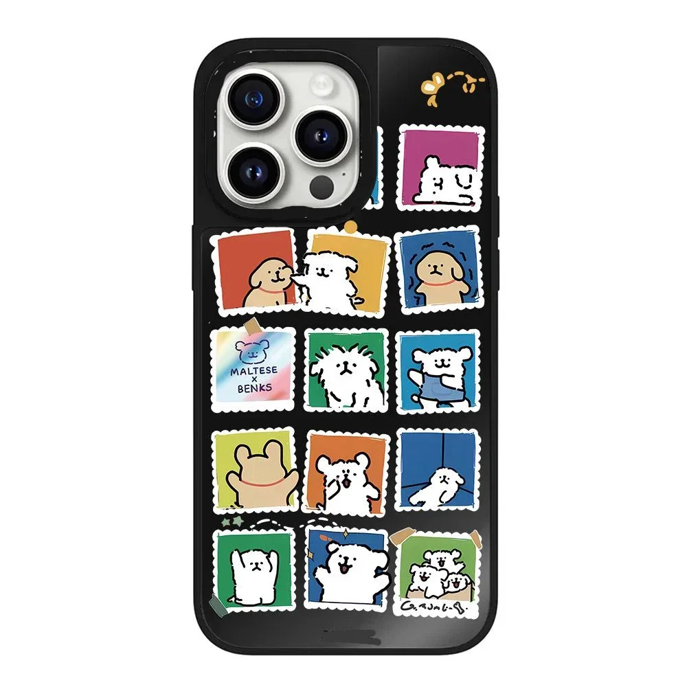 

Mirror Surface Cartoon Dog Stamp Phone Case Cover for IPhone 11 12 13 14 15 Pro Max Case for IPhone 15 Pro Max