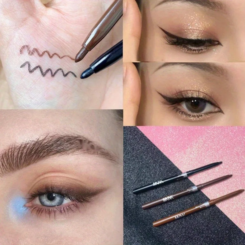 قلم كحل ناعم مقاوم للماء يدوم طويلاً، فائق النعومة، طبيعي ناعم غير ملطخ، قلم كحل أسود وبني، مكياج للعيون #4