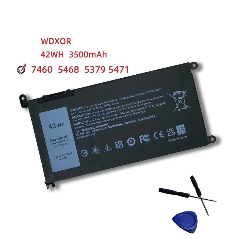 WDXOR Laptop Battery For Dell Inspiron 13 5368 7368 14 5468 7460 15 7560 7579 5567 5565 3CRH3 T2JX4 11.4V 42Wh Li-ion Rechargeab