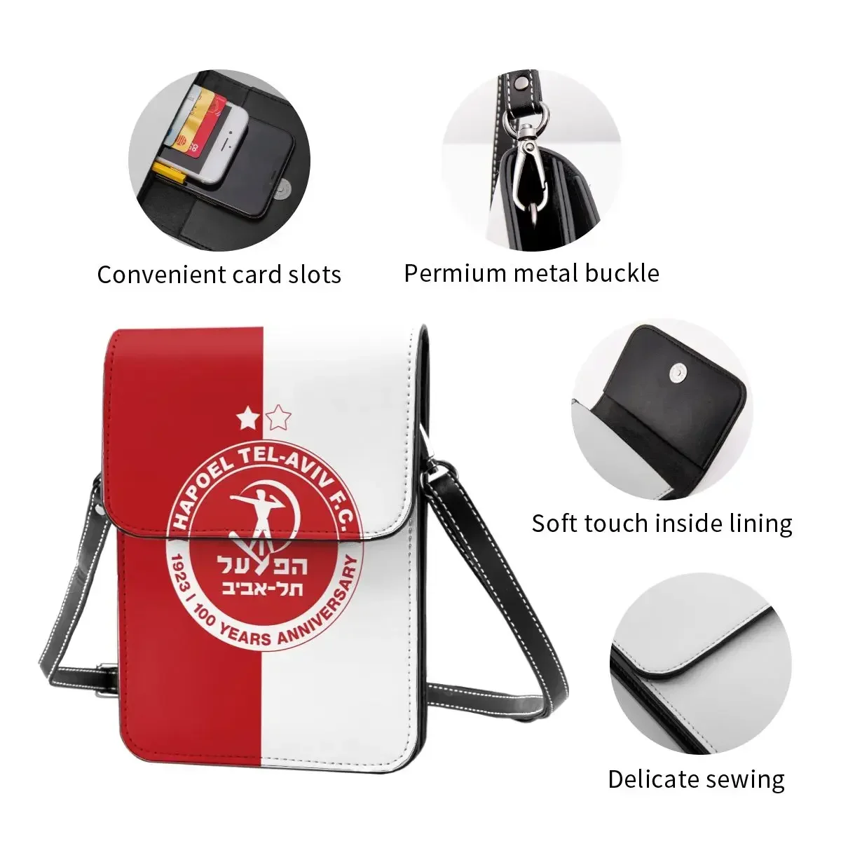Hapoel Tel Aviv Crossbody Wallet حقيبة الهاتف الخليوي حقيبة الكتف محفظة الهاتف الخليوي حزام قابل للتعديل #5