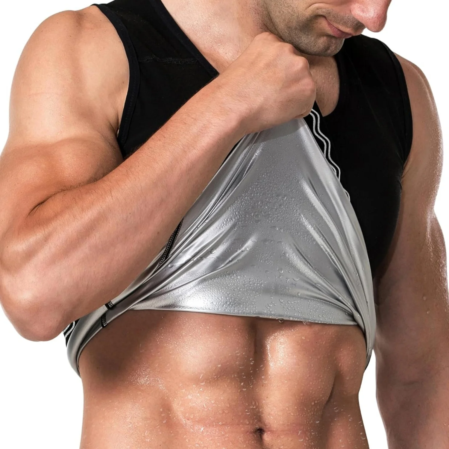 Sauna Shirt for Men, Short Sleeve Sauna Sweat Body Shaper Mens Sauna Vest Gym Exercise Tank Top image 4