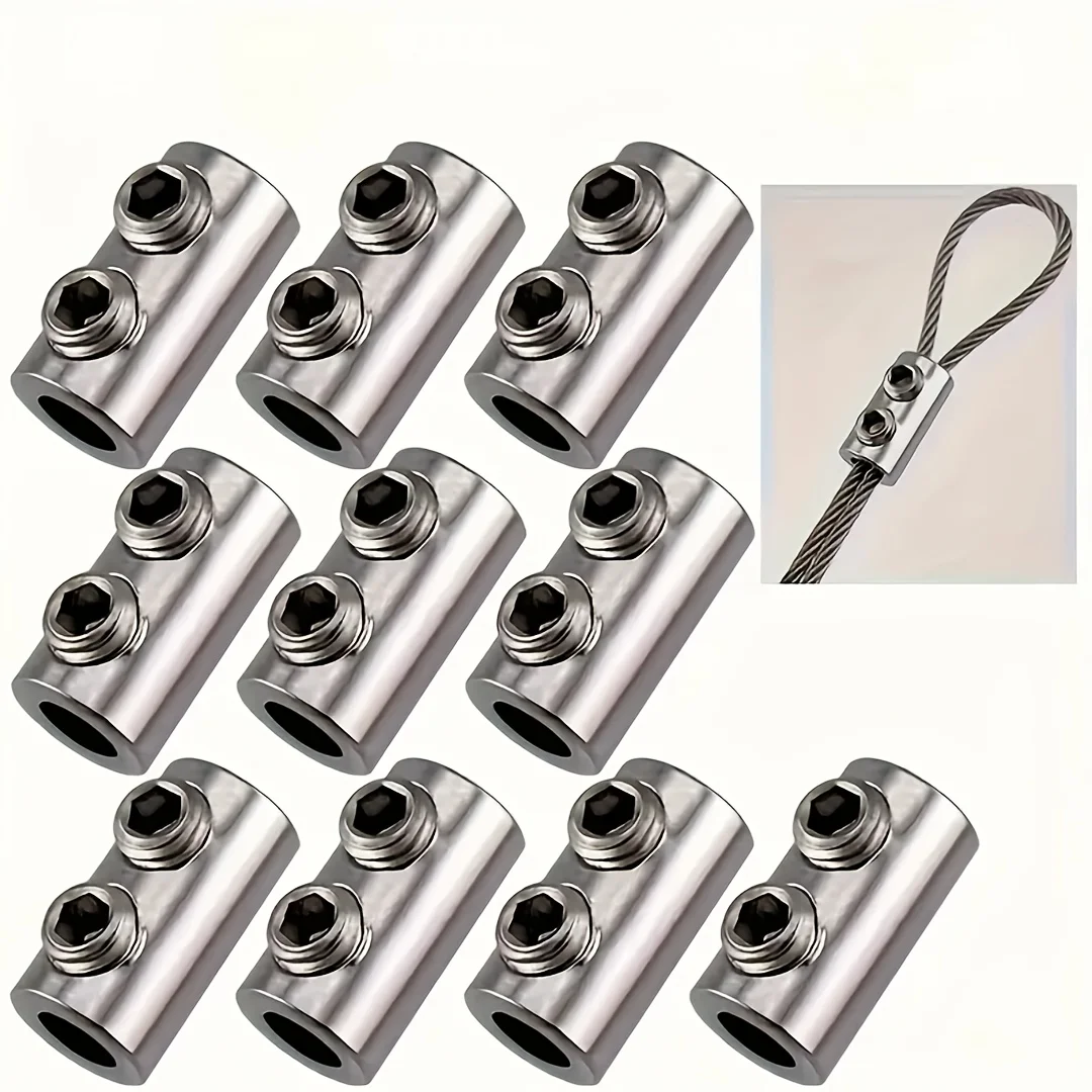 20 Sets of Stainless Steel Wire Rope Clamps, Adjustable Self-Locking Fasteners, Double-Hole Fastening, Telescopic Fixation, Suitable for Home Decoration Locks