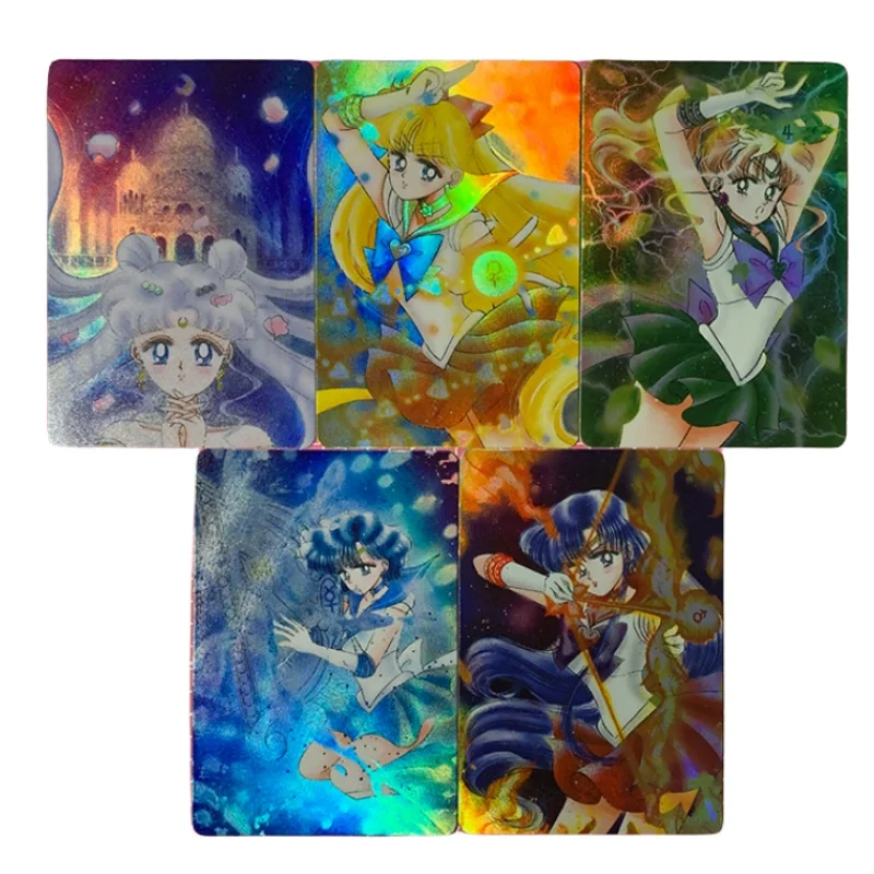 Sailor Moon Flash Card Tsukino Usagi Mizuno Ami DIY 5 sheet Colorful and Gauze process Action Toy Figures Anime Game Collection