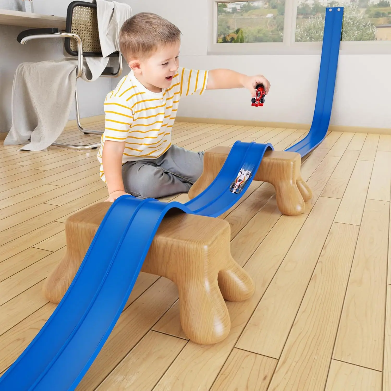 Flexible Race Track Toys for Kids 15 Ft Flex Race Car Ramp Track with Suction Cups Rolls Up Portable DIY Racetrack Birthday Gift