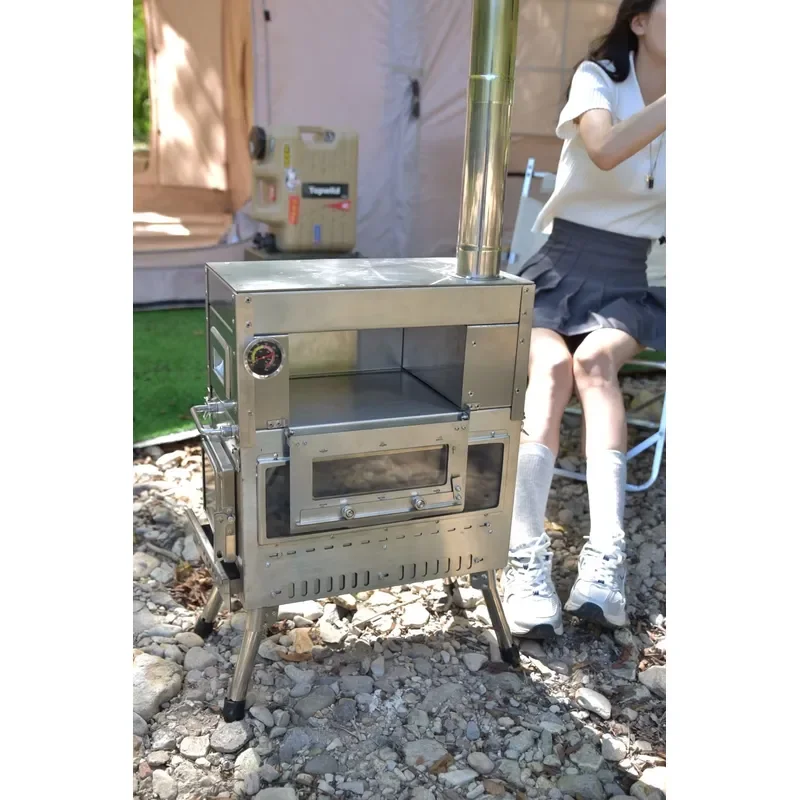Multi-functional Portable Outdoor Wood Stove for Camping Tent Heater BBQ Grill Cooktop Stainless Steel Under-Oven