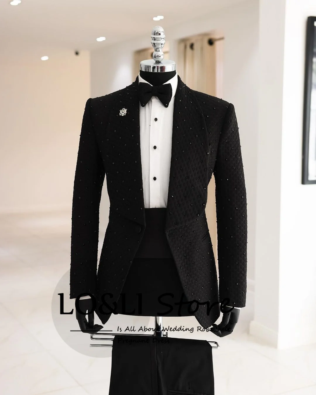 Pearl Black Suit For Men Luxury Wedding Groom\'s Suit Costume Homme Big Shawl Lapel 2 Piece Blazer Set Formal Occasion Slim Fit