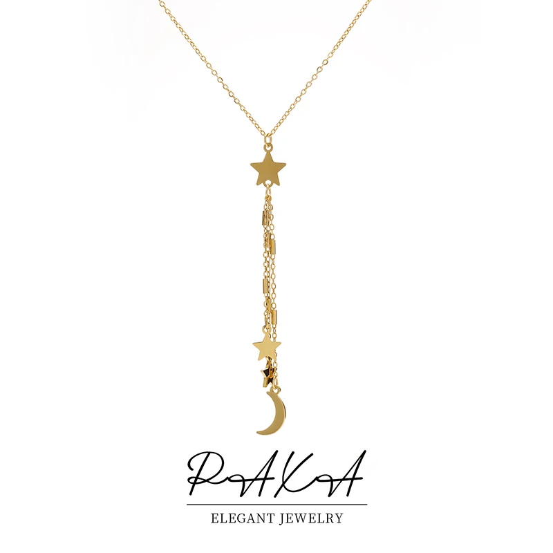 PAXA acier inoxydable lune étoile gland pendentif chaîne collier pour femmes mode minimaliste étanche collier bijoux cadeaux de fête