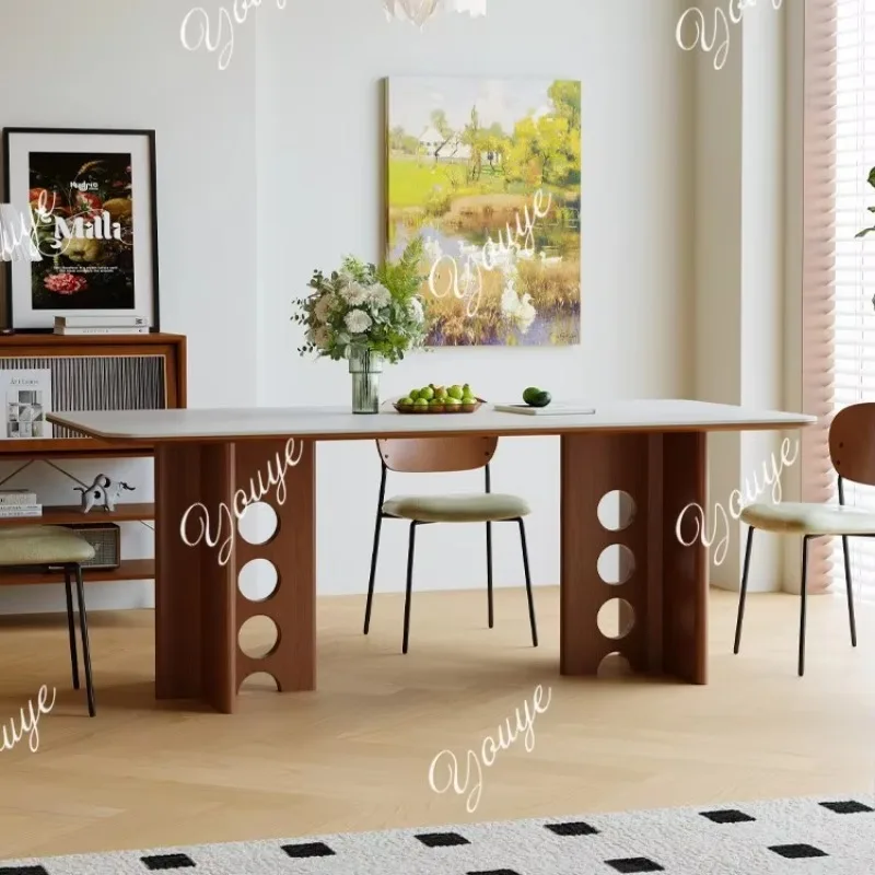 

XM French Retro Dining Table And Chair Combination Medieval Style Home Wind Tunnel Dining Table Small Apartment Slate Solid Wood