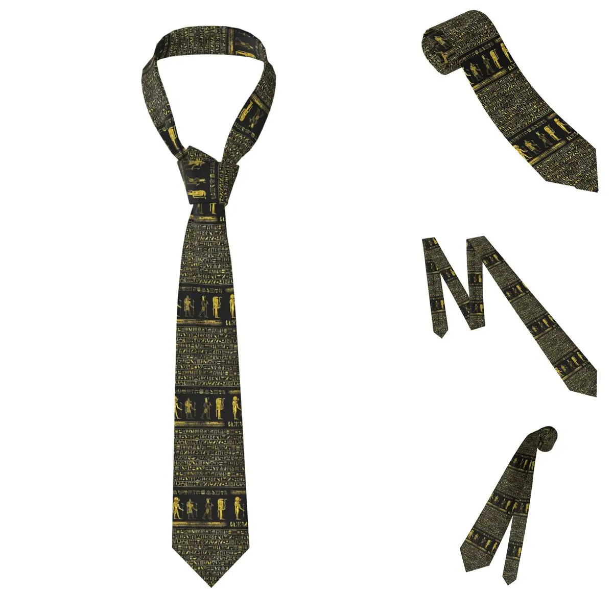 Egyptian Hieroglyphs And Deities Necktie for Men Silk Polyester Slim Neck Ties Party Business Tie Classic Gravatas