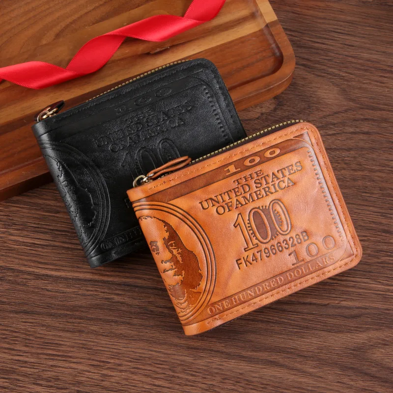 Men Wallet with Zipper 100 US Dollar Pattern Card Holder Coin Pocket Purse Cartera Hombre Carteras