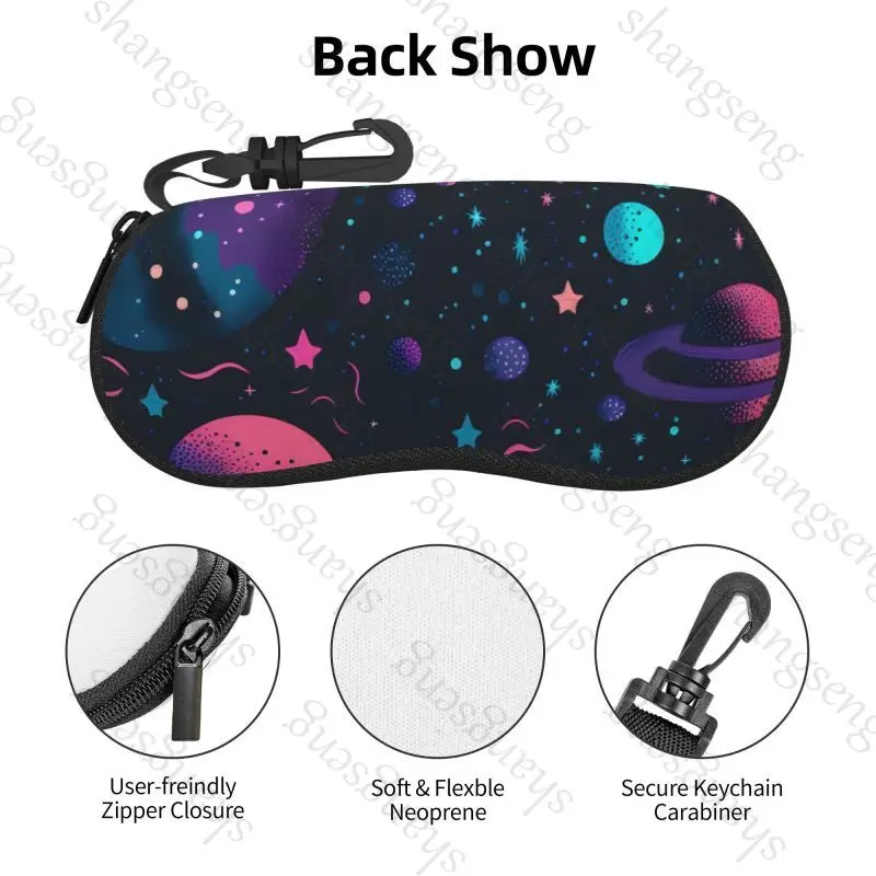 Estuche para gafas con estampado de dibujos animados Cosmic Sky, estuche portátil con cremallera, carcasa suave, adecuado para almacenamiento de cosméticos