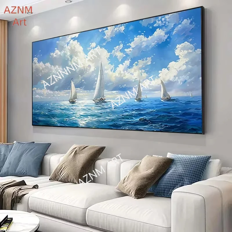 1PC ，Frameless Modern Canvas Artwork Depicting Sailing Under a Sunny Sky, Suitable for Decorating Living Rooms And Bedrooms.