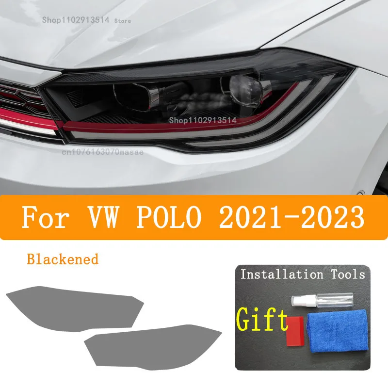 For VW POLO 2021-2023 Car Headlight Protective Film Vinyl Restoration Transparent Black TPU Sticker