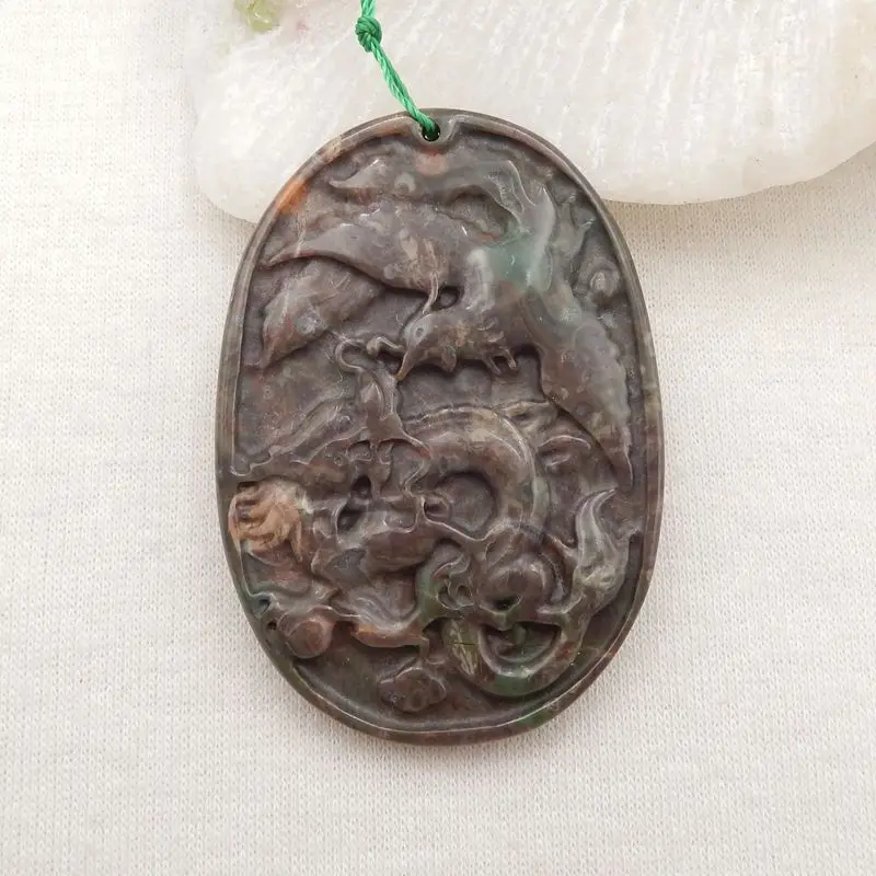 Semiprecious Natural Stone Mushroom Jasper Carved Animal Pendant Bead 52x37x7mm,20g Trendy Jewelry Necklace Accessories