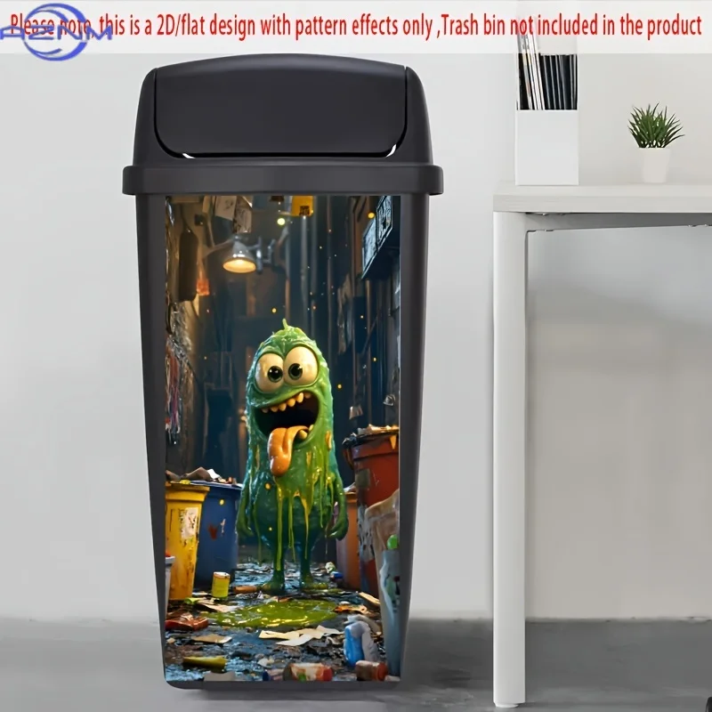 A Yellow Monster Trash Can Sticker, a Fun And Creative Decoration Suitable for Trash Cans, Walls, And Kitchen Decor view 2