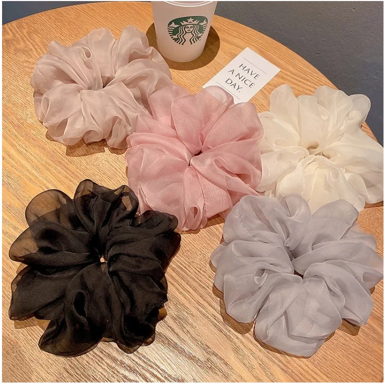 Woman Large Solid Color Chiffon Scrunchies Girls Sweet Rubber Band Lady Hair Accessories Hair Ties Ponytail Holders Ornaments