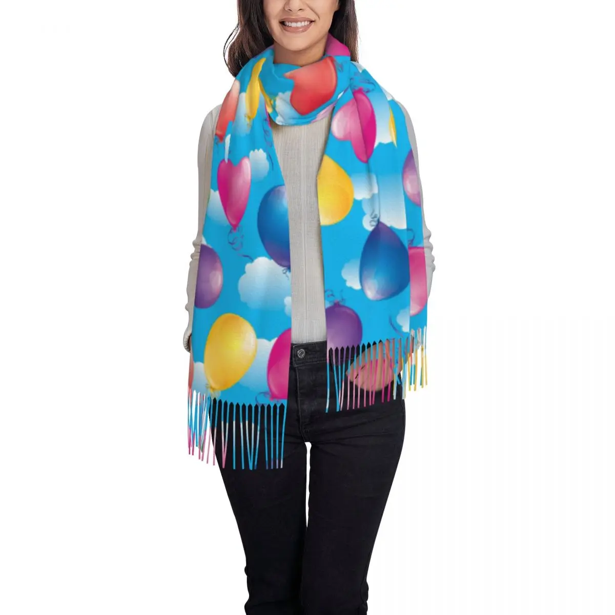 屋外用スカーフ 秋の風船柄 ショールとラップ グラフィック ブファンダ 女性用ファッションスカーフ ラップ