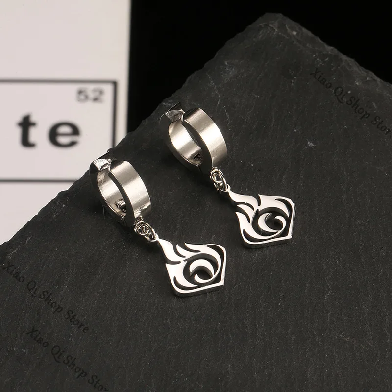 Genshin Impact ambito Clip per orecchio (può essere indossato senza piercing all'orecchio) I sette elementi COS elemento quadratico Orecchini gioielli