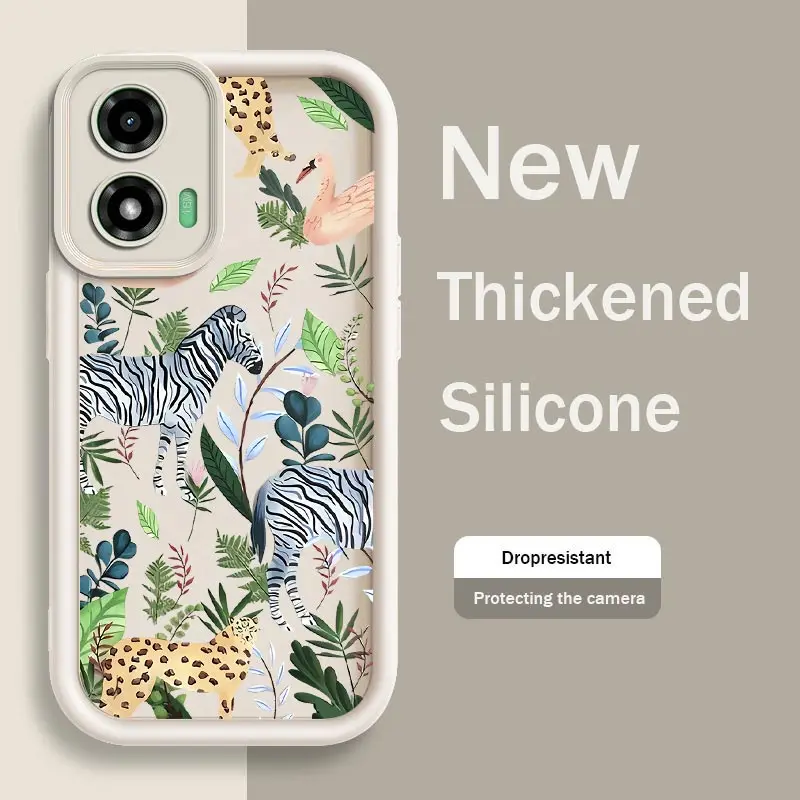 G04S Leopard and Zebras Silicone Phone Case For Motorola Moto G04S Shockproof Protection Back Cover 