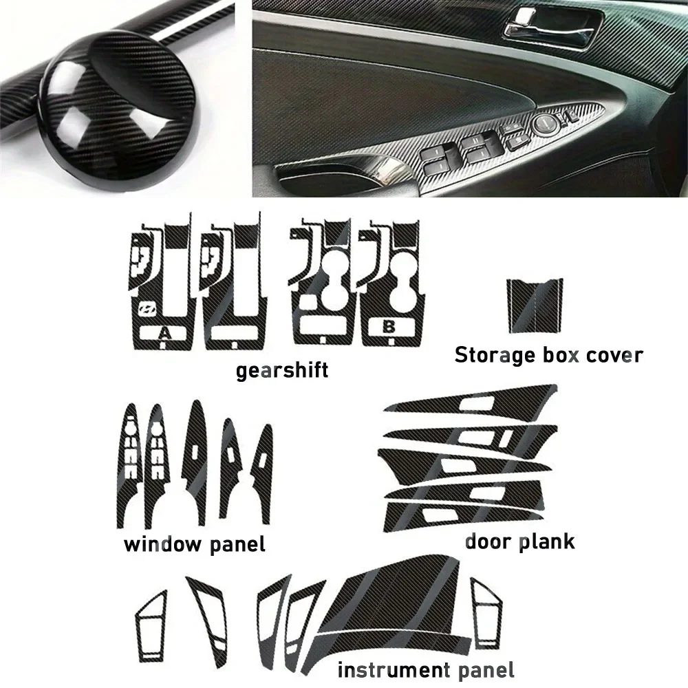 For Hyundai Sonata YF 2010-2014 Interior Central Control Panel Door Handle Carbon Fiber Stickers Decals Car Styling Accessories