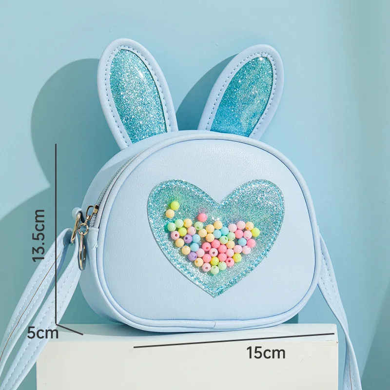 

Детская сумка через плечо с регулируемым ремнем, на молнии, с мультяшными ушками кролика и сердечками, модная милая сумочка для девочек