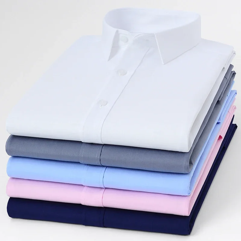 Bamboo fiber elastic long-sleeve shirts for men slim fit formal plian shirt soft office white shirt wrinkle free white clothes