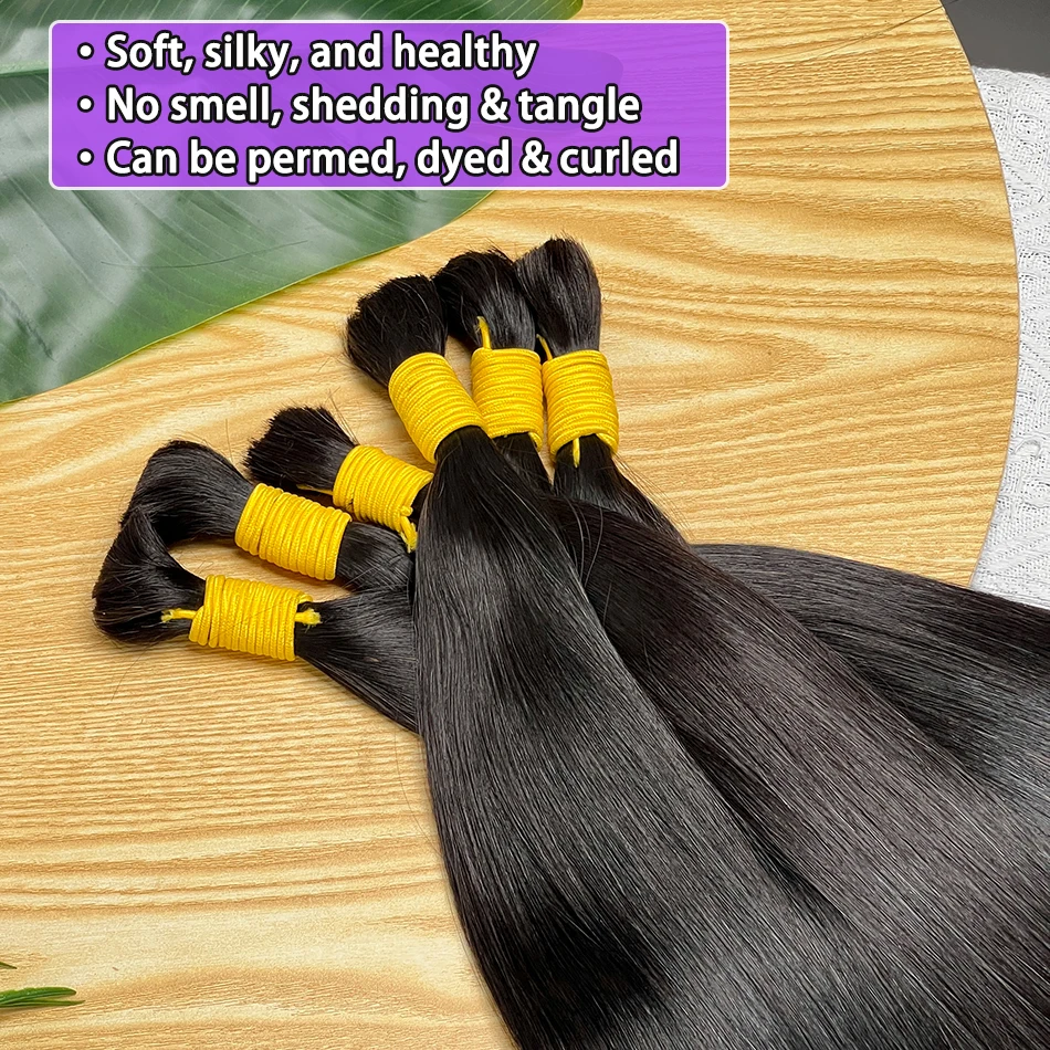 شعر بشري مفرود مزدوج المسحوب للتضفير بدون لحمة وصلة شعر 100 جرام/قطعة # 1B لون طبيعي ضفائر شعر عذراء خام