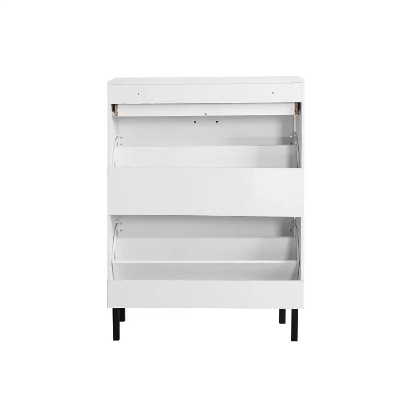 منظم رف تخزين الأحذية قائم بذاته مع أدراج وأرجل معدنية، وخزانة أحذية حديثة للمدخل مع درجين قابلين للطي لـ