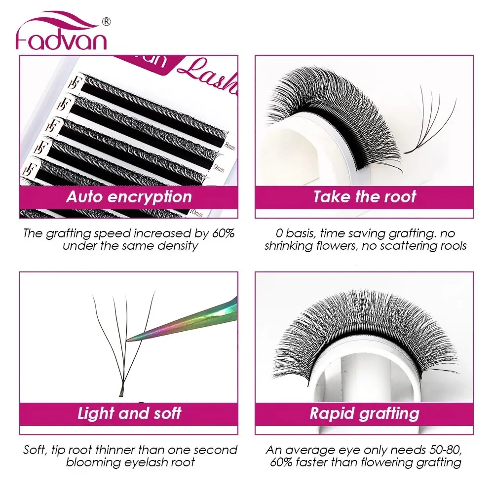 Fadvan 4D W In Shape Eyelash Extension Premade Volume Fans Soft Style Mink Easy To Embellish Natural False Eyelashes