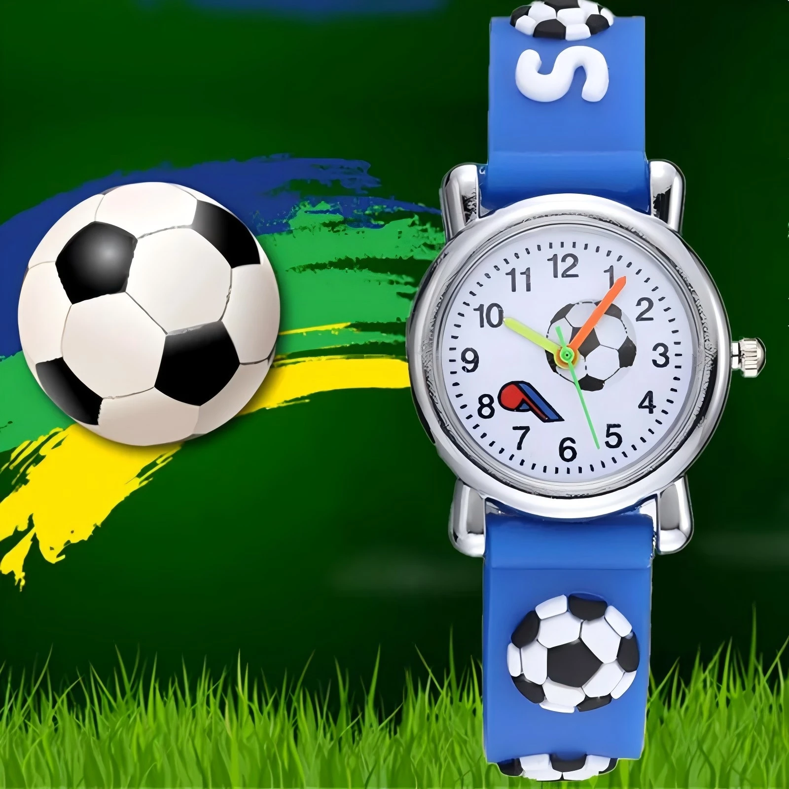 3D Football Cartoon Kids Watches Fashion Color Students Children Watch Quartz Watch Silicone Strap Boys Girls Watch Gift