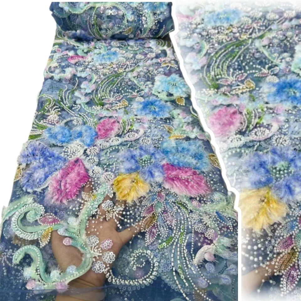 

5 ярдов африканские бусины для жениха, тюлевая кружевная ткань, высокое качество, вышивка блестками, французские тюлевые кружева для вечеринки Nigeiran, шитье 2017