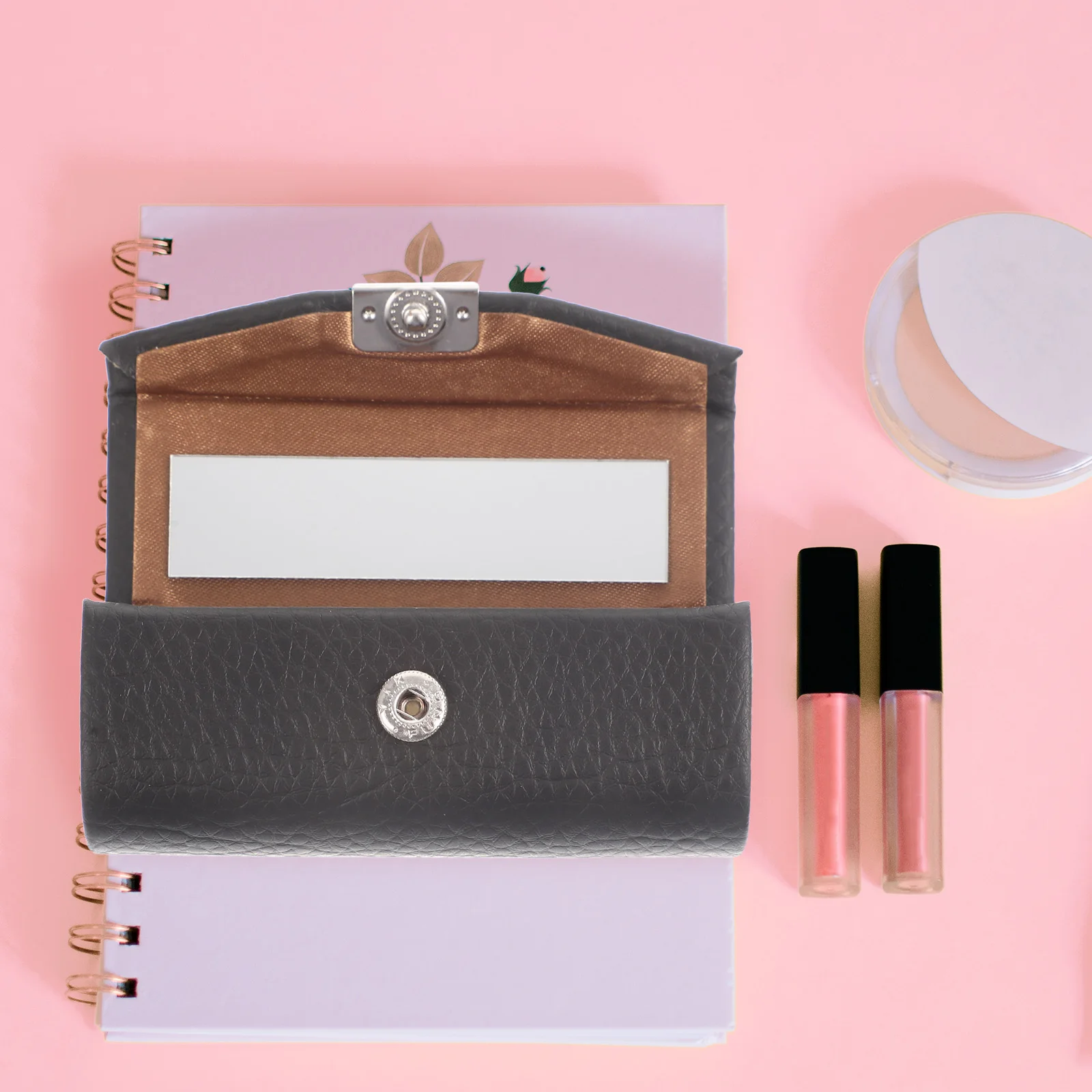 

Lipstick Box with Mirror for Travel Camping Hiking Party Lipstick Storage Case PU Case for Women Gifts